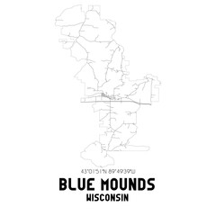  Blue Mounds Wisconsin. US street map with black and white lines.