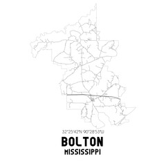  Bolton Mississippi. US street map with black and white lines.