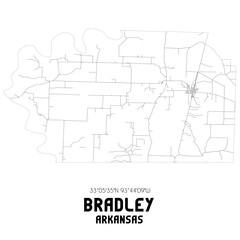  Bradley Arkansas. US street map with black and white lines.