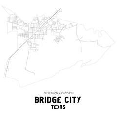  Bridge City Texas. US street map with black and white lines.