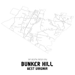  Bunker Hill West Virginia. US street map with black and white lines.