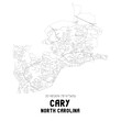 Cary North Carolina. US street map with black and white lines.