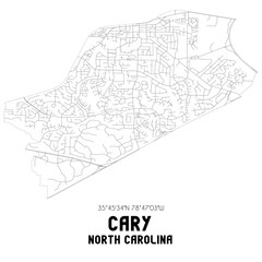 Wall Mural - Cary North Carolina. US street map with black and white lines.
