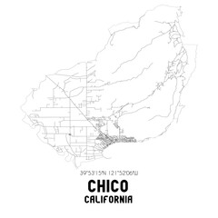  Chico California. US street map with black and white lines.