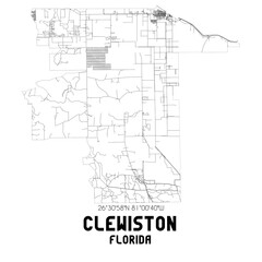  Clewiston Florida. US street map with black and white lines.