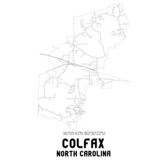  Colfax North Carolina. US street map with black and white lines.