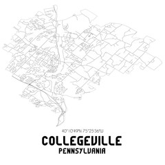  Collegeville Pennsylvania. US street map with black and white lines.