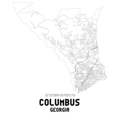  Columbus Georgia. US street map with black and white lines.