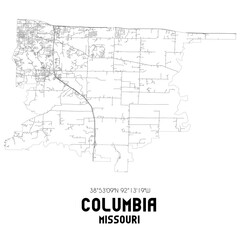  Columbia Missouri. US street map with black and white lines.