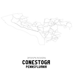  Conestoga Pennsylvania. US street map with black and white lines.