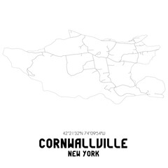  Cornwallville New York. US street map with black and white lines.