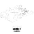 Cortez Colorado. US street map with black and white lines.