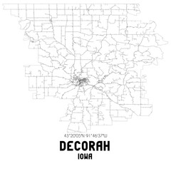  Decorah Iowa. US street map with black and white lines.
