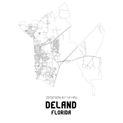 Deland Florida. US street map with black and white lines.