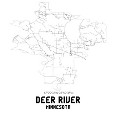  Deer River Minnesota. US street map with black and white lines.
