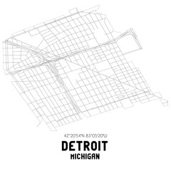 Detroit Michigan. US street map with black and white lines.