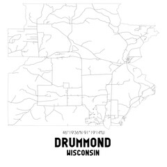  Drummond Wisconsin. US street map with black and white lines.