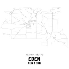  Eden New York. US street map with black and white lines.