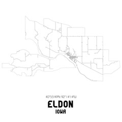  Eldon Iowa. US street map with black and white lines.
