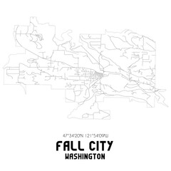  Fall City Washington. US street map with black and white lines.