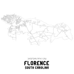  Florence South Carolina. US street map with black and white lines.