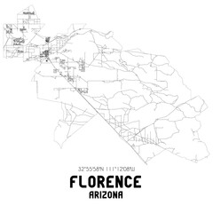  Florence Arizona. US street map with black and white lines.