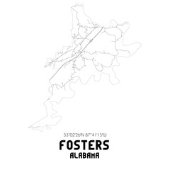  Fosters Alabama. US street map with black and white lines.