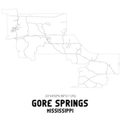  Gore Springs Mississippi. US street map with black and white lines.