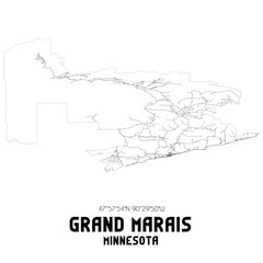  Grand Marais Minnesota. US street map with black and white lines.