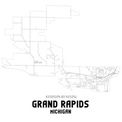  Grand Rapids Michigan. US street map with black and white lines.
