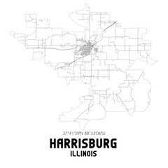  Harrisburg Illinois. US street map with black and white lines.