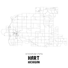  Hart Michigan. US street map with black and white lines.