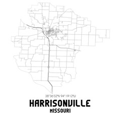 Harrisonville Missouri. US street map with black and white lines.