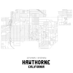 Wall Mural - Hawthorne California. US street map with black and white lines.