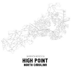  High Point North Carolina. US street map with black and white lines.