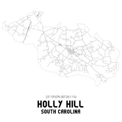  Holly Hill South Carolina. US street map with black and white lines.