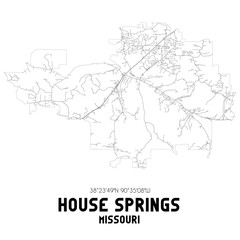  House Springs Missouri. US street map with black and white lines.