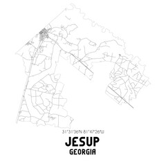  Jesup Georgia. US street map with black and white lines.