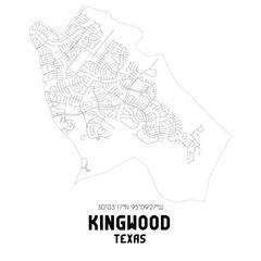  Kingwood Texas. US street map with black and white lines.