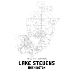  Lake Stevens Washington. US street map with black and white lines.