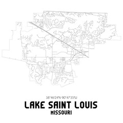  Lake Saint Louis Missouri. US street map with black and white lines.