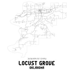  Locust Grove Oklahoma. US street map with black and white lines.