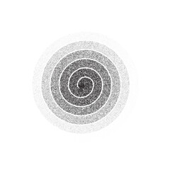 Poster - Dotted spiral shape. Stippled thin helix. Sand grain texture swirl or twirl element. Dot work spin symbol