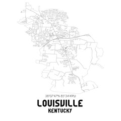  Louisville Kentucky. US street map with black and white lines.