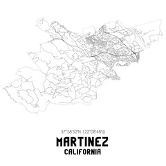  Martinez California. US street map with black and white lines.