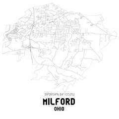  Milford Ohio. US street map with black and white lines.