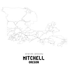 Mitchell Oregon. US Street Map With Black And White Lines.