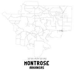  Montrose Arkansas. US street map with black and white lines.