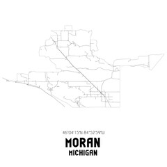  Moran Michigan. US street map with black and white lines.