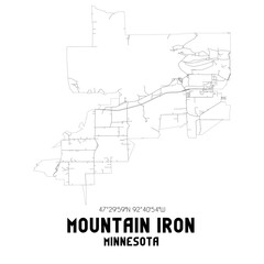  Mountain Iron Minnesota. US street map with black and white lines.